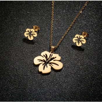 Stainless Non Tarnish Hibiscus Jewelry set
