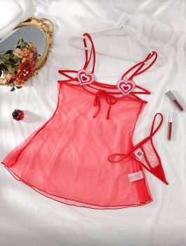 Red Mesh Dress & Thong Set