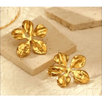 Gold Flower Chunky Hoop Earring