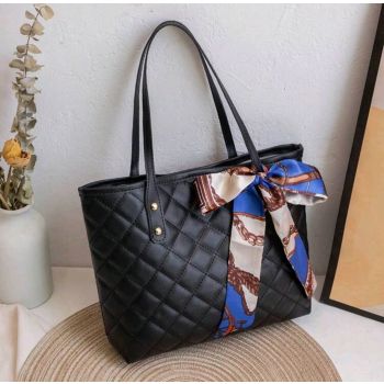PU Quilted Tote Bag with Bow