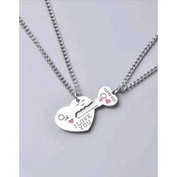Couples Heart-Key Pendant Chain