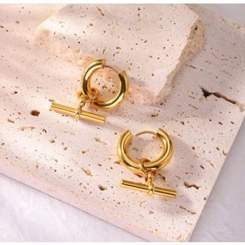 18K Gold Plated T Bar Earring
