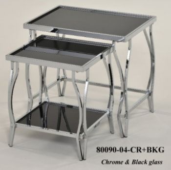 2PC NESTED TABLE CHROME PLATED WITH 5MM THICKNESS BLACK TEMPERED GLASS