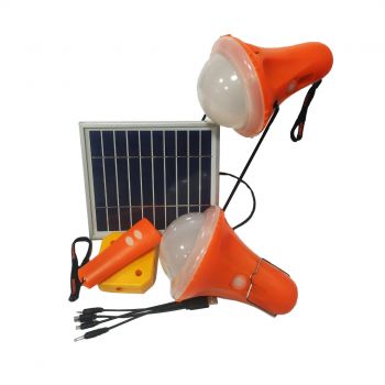Solar lantern with 2 lamps, mobile charger and remote control.