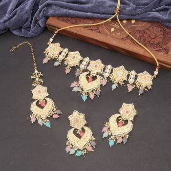 Alluring Kundan & Pearl Choker Gold Plated Multi Necklace Set