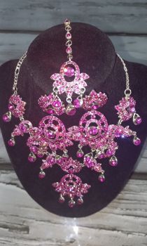 4 pcs Dark Pink and Silver Jewlery Set