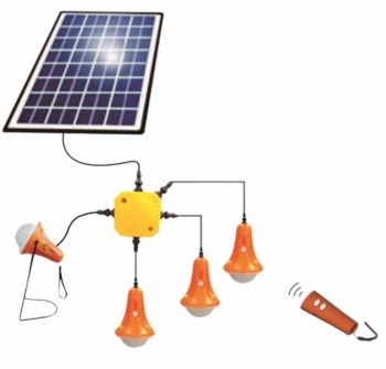 Solar lantern with 4 lamps, mobile charger and remote control.