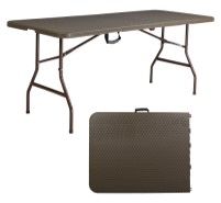 6FT FOLDING IN HALF TABLE	WITH RATTAN DESIGN - COFFEE COLOUR