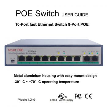 ESCAM POE 8+2 10-Port Fast Ethernet Switch 8-Port POE 10/100M 120W Network Switch, Transmission Distance: 150m(Blue)