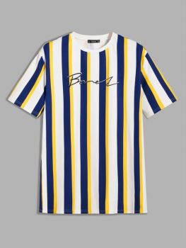 Men Letter Graphic Striped Tee