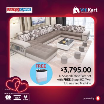 U-Shaped Fabric Sofa Set (2) With FREE Sharp 8KG Twin Tub Washing Machine