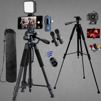 Professional Tripod Stand:Wireless Microphone LED Light